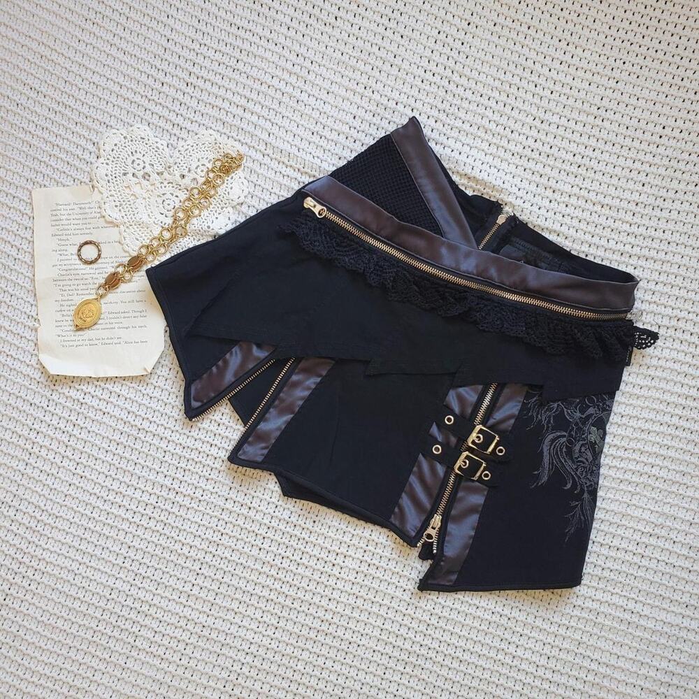Ozz croce black gothic layered zipper faux leather mini skirt